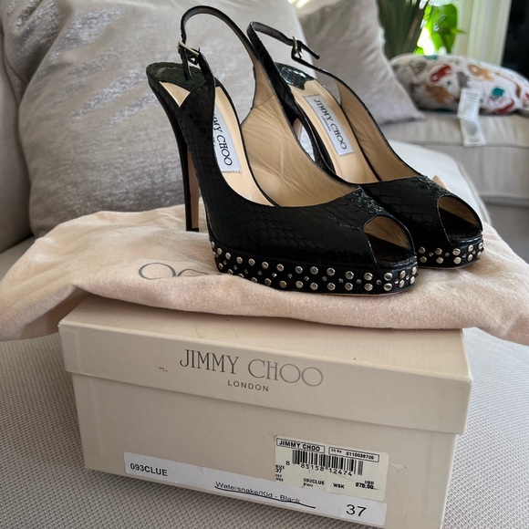 Jimmy choo black peep toe pumps size 37 fits size 7 worn twice - Picture 2 of 6